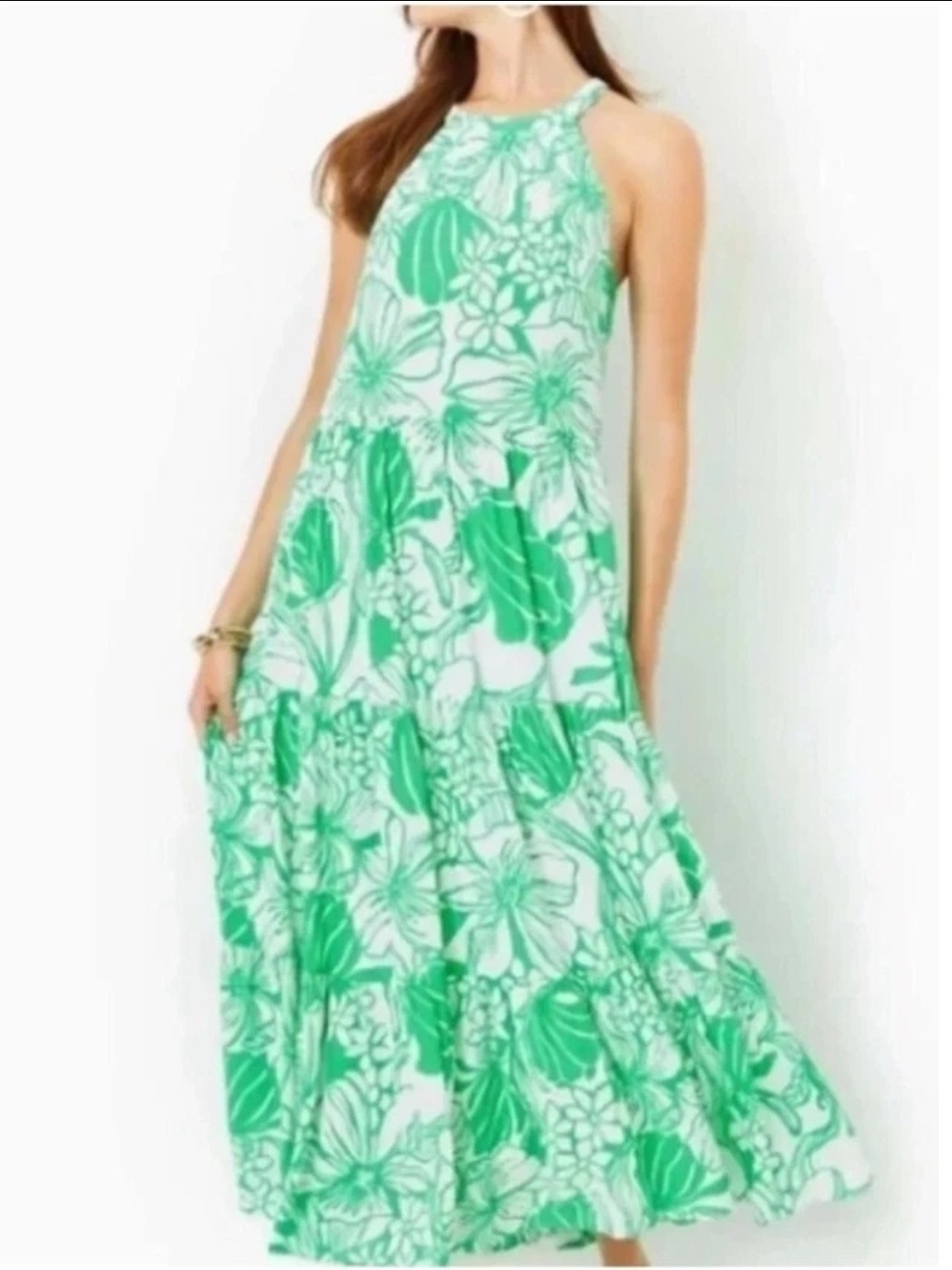 Lilly Pulitzer Beccalyn Halter Maxi Dress Oversized Kiss Me Tulips Print Sz Med